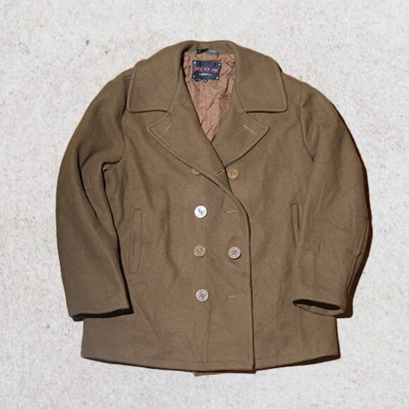 Schott NYC (Dur O Jac) Sz L Wool Double Breasted Quilt Liner Camel Peacoat - Picture 1 of 5